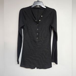 Black Long Sleeve Romper Women's Medium Shirts Bodysuit